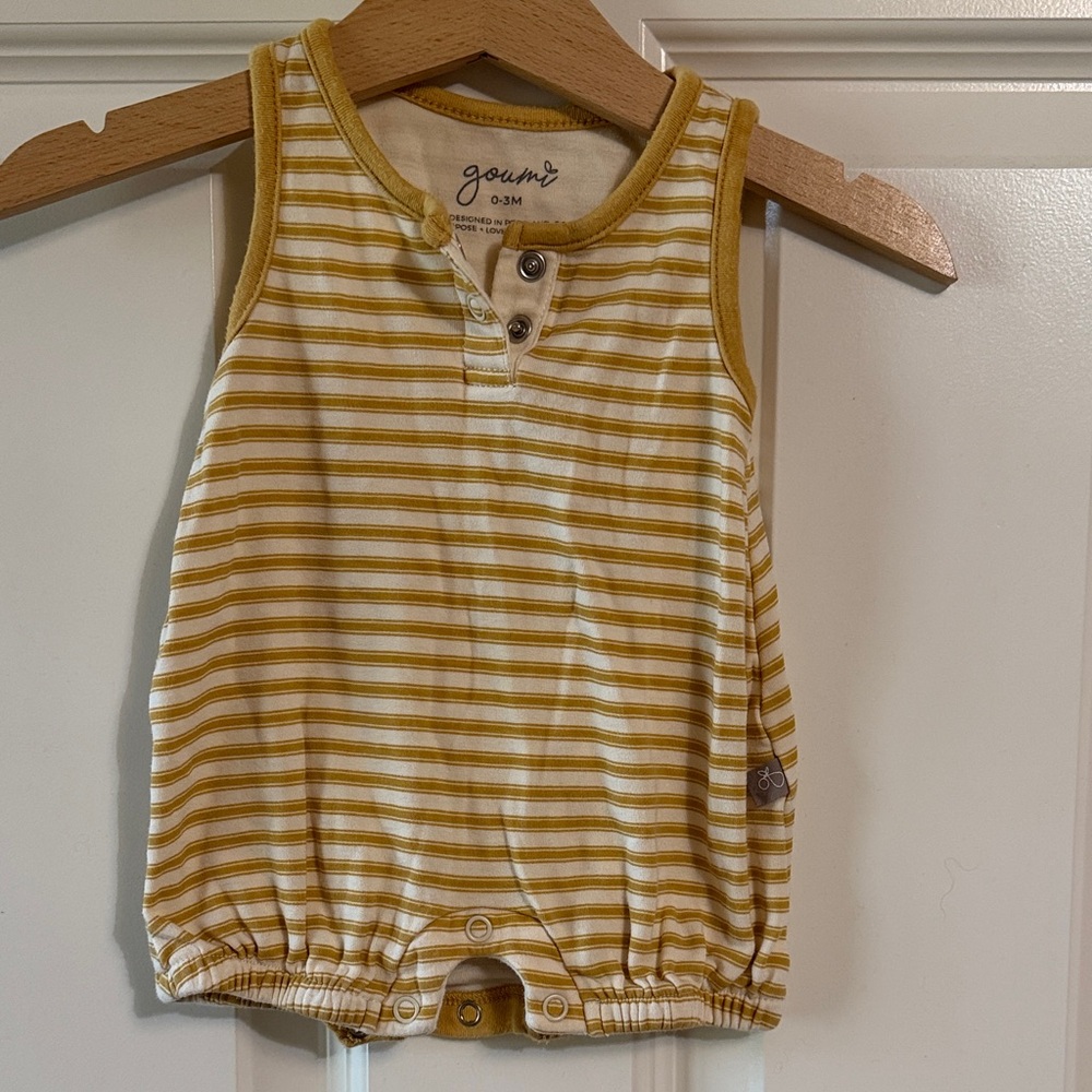 Goumi kids Yellow and White Striped Baby Romper